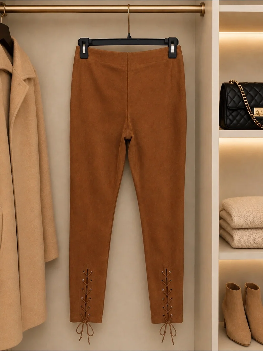 Zara Suede-Look Brown Slim Pants